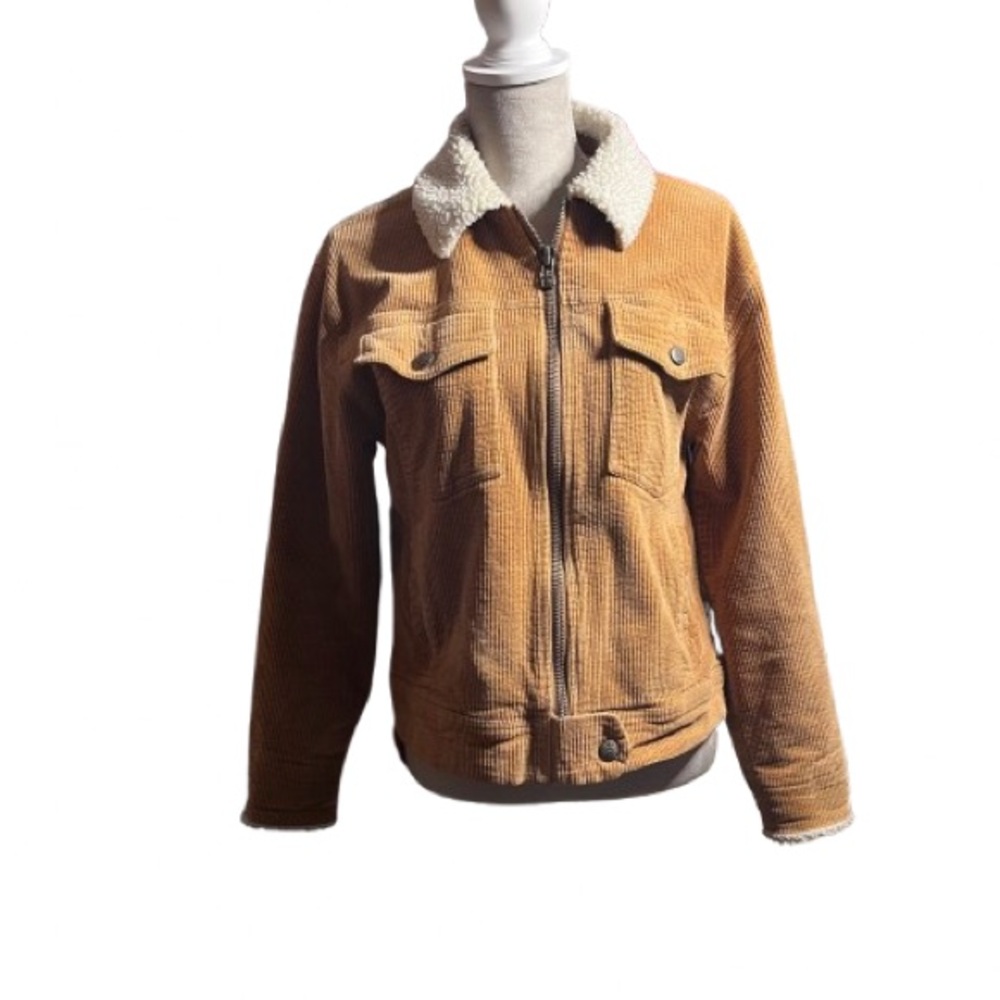 Faherty Tan Corduroy Jacket with Cream Sherpa Collar and Cuffs - Picture 6 of 9